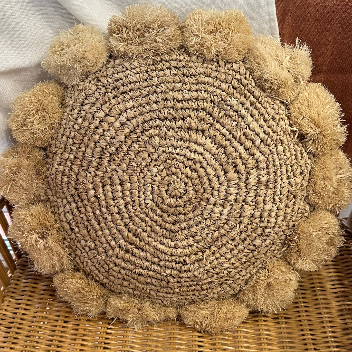 Raffia Cushion Cover | Pom Pom | Natural | Round | Square