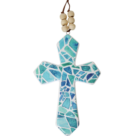 Hanging Cross Crystal Blue