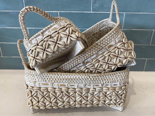 Natural Rattan and Cowrie Basket