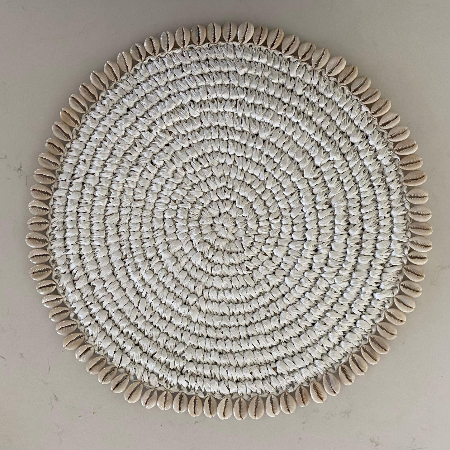 Natural Raffia with Cowrie Shell Placemat | WHITE