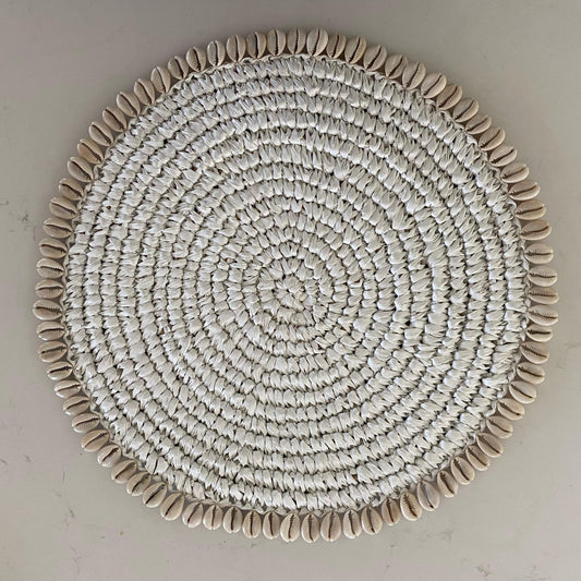 Natural Raffia with Cowrie Shell Placemat | WHITE