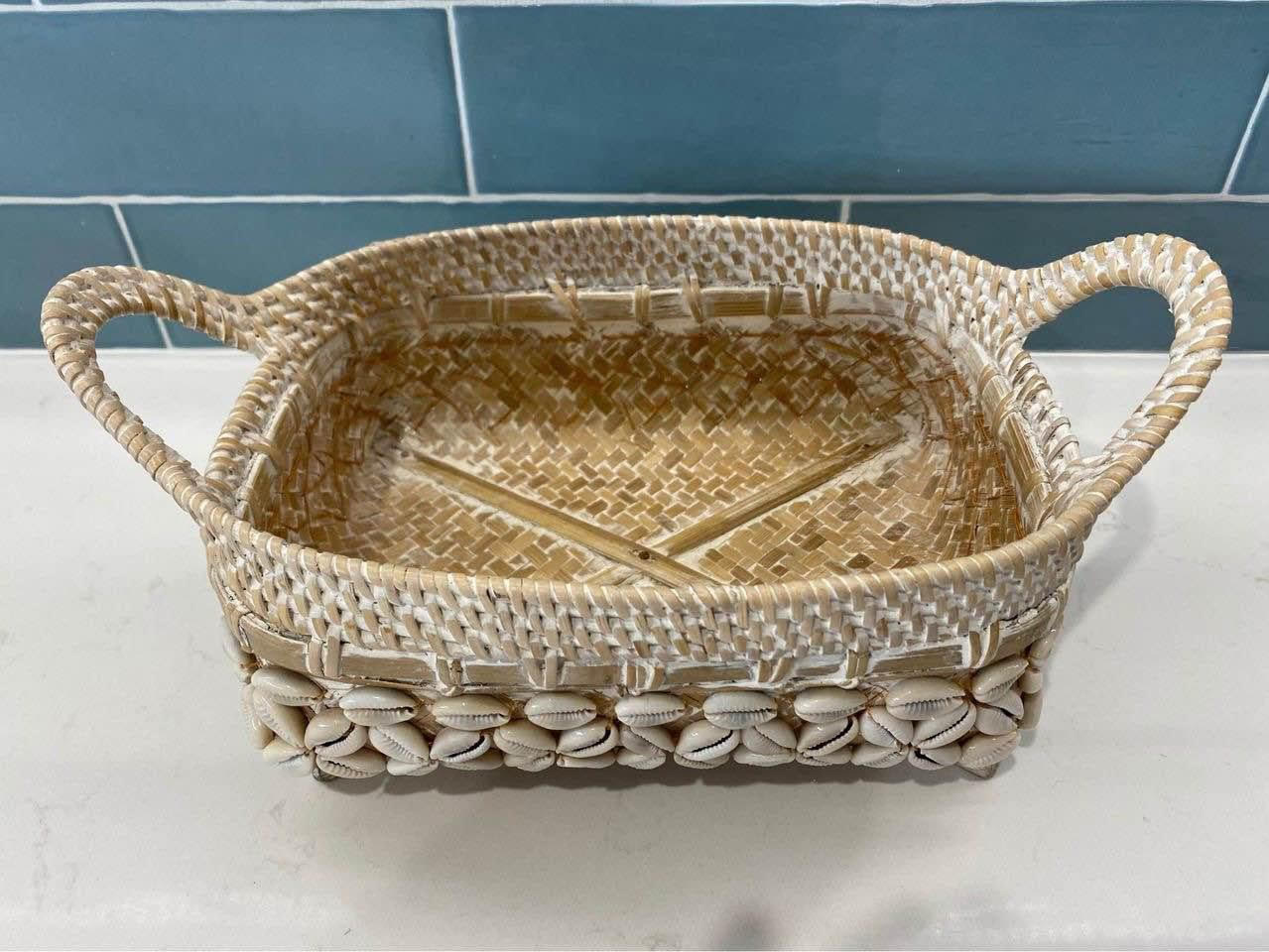 Natural Rattan and Cowrie Basket