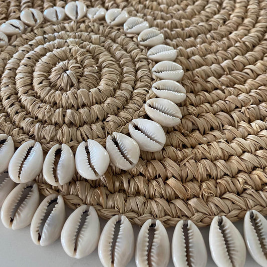 Natural Raffia with Cowrie Shell Placemat | NATURAL