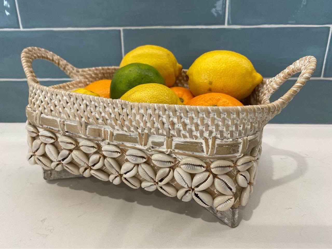 Natural Rattan and Cowrie Basket