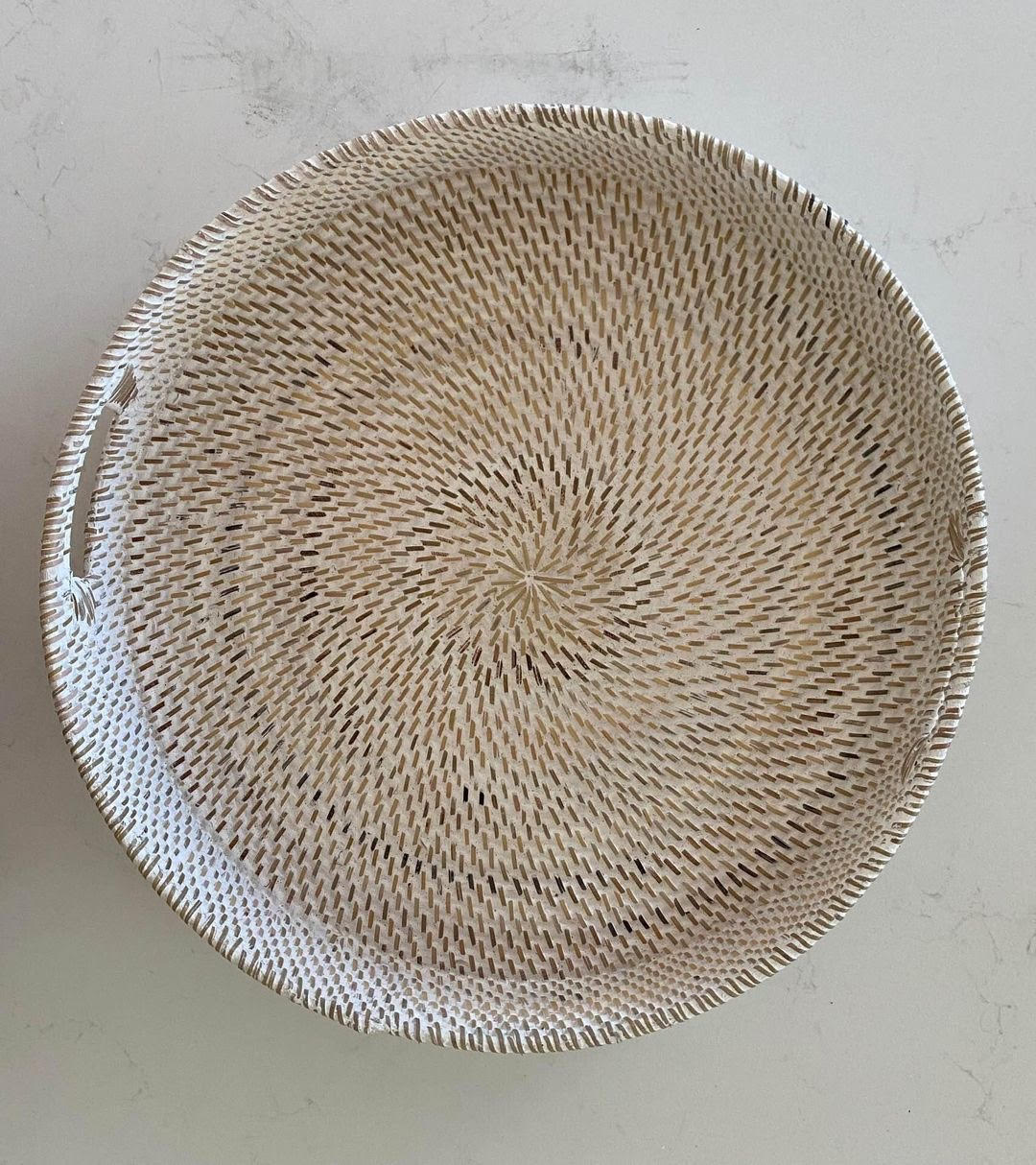 Hamptons Rattan Trays - Round | Whitewashed | 2 sizes