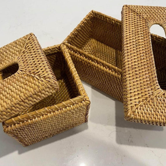 Hamptons Rattan Tissue Box | Honey Tan | 2 sizes