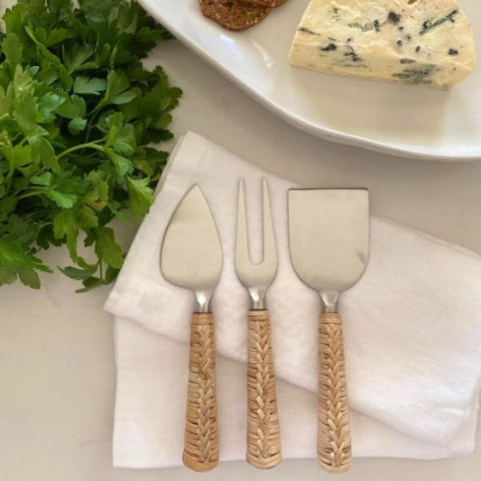 Cheese Knife Set - Rattan & Stainless Steel