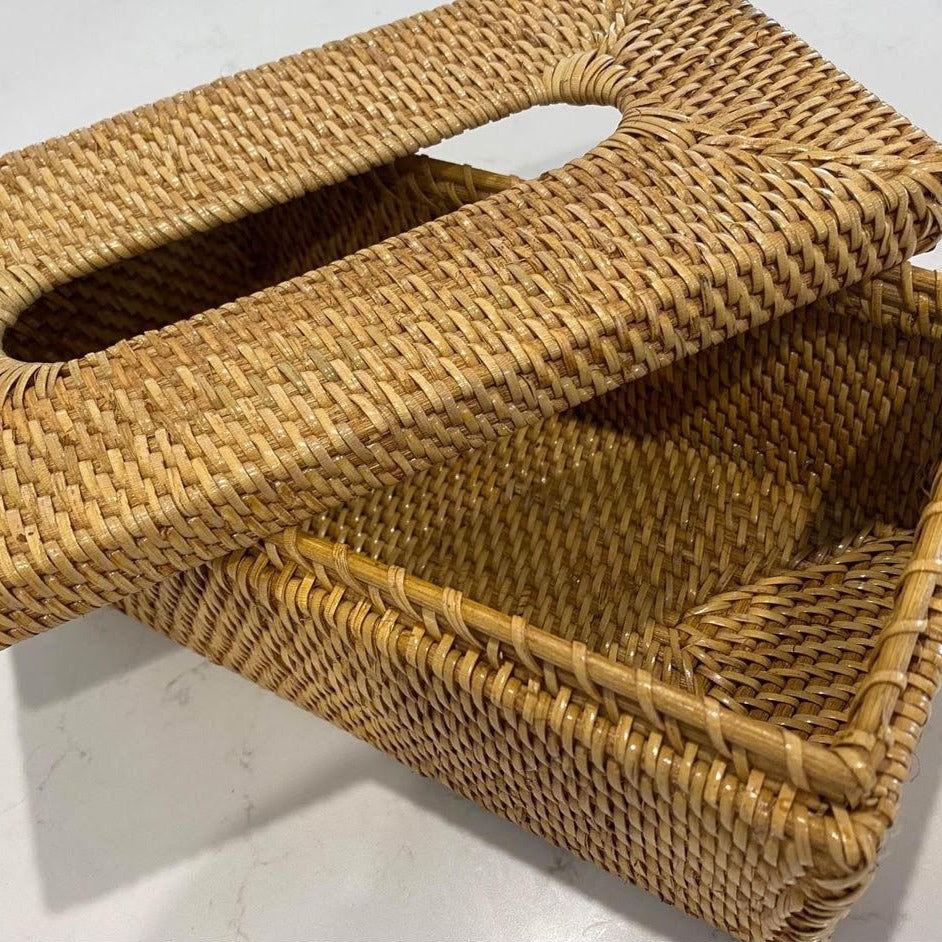 Hamptons Rattan Tissue Box | Honey Tan | 2 sizes