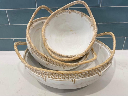 Sylvie Wood and Rattan Rustic Bowl | 3 Sizes | Style 1